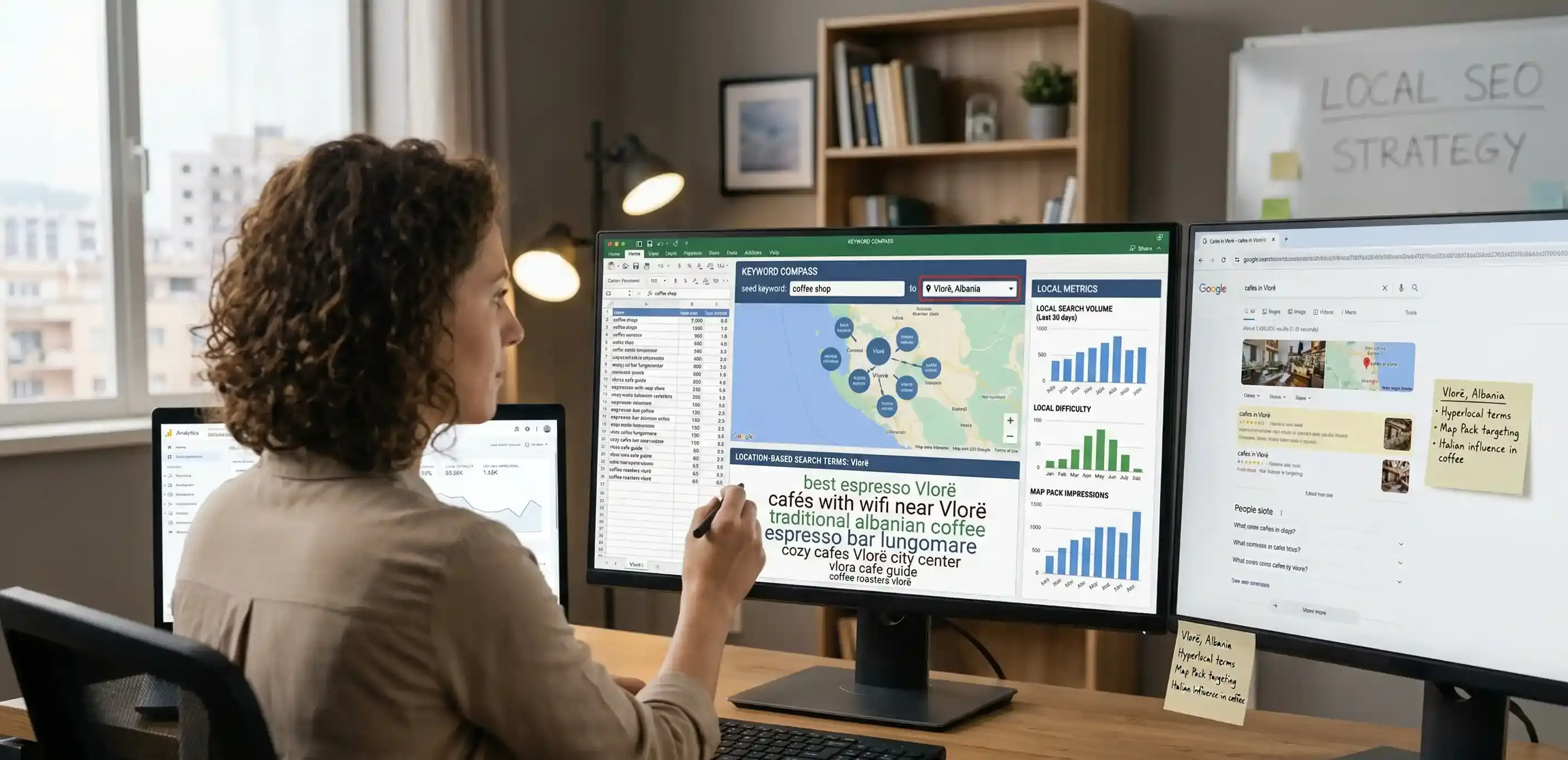 Local keyword research process showing location-based search terms and tools