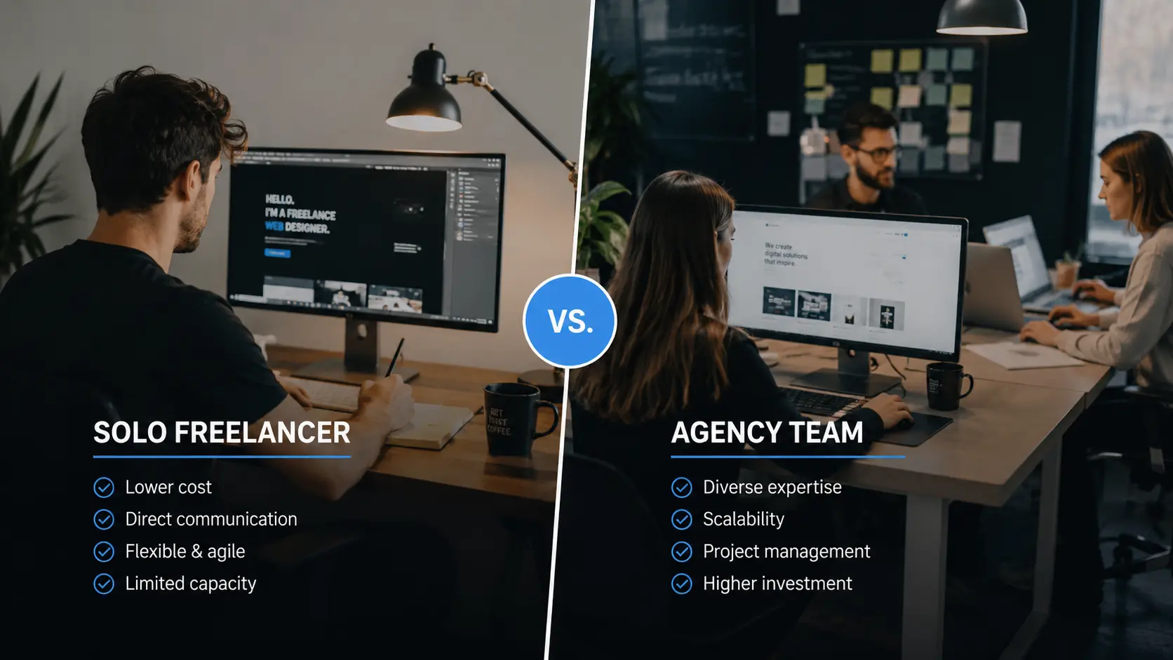 Solo freelancer versus agency team: cost and capability comparison for a website