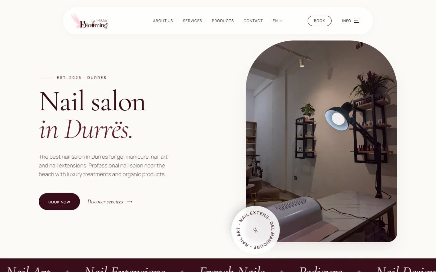 Blooming Aesthetic homepage - desktop view